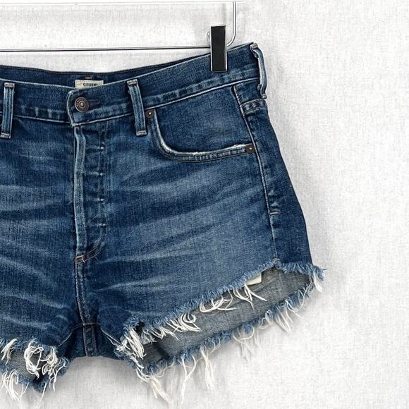 CITIZENS OF HUMANITY Corey Shorts 26 Blue Slouchy Fit Distress Cut Off Selvedge - Picture 5 of 16
